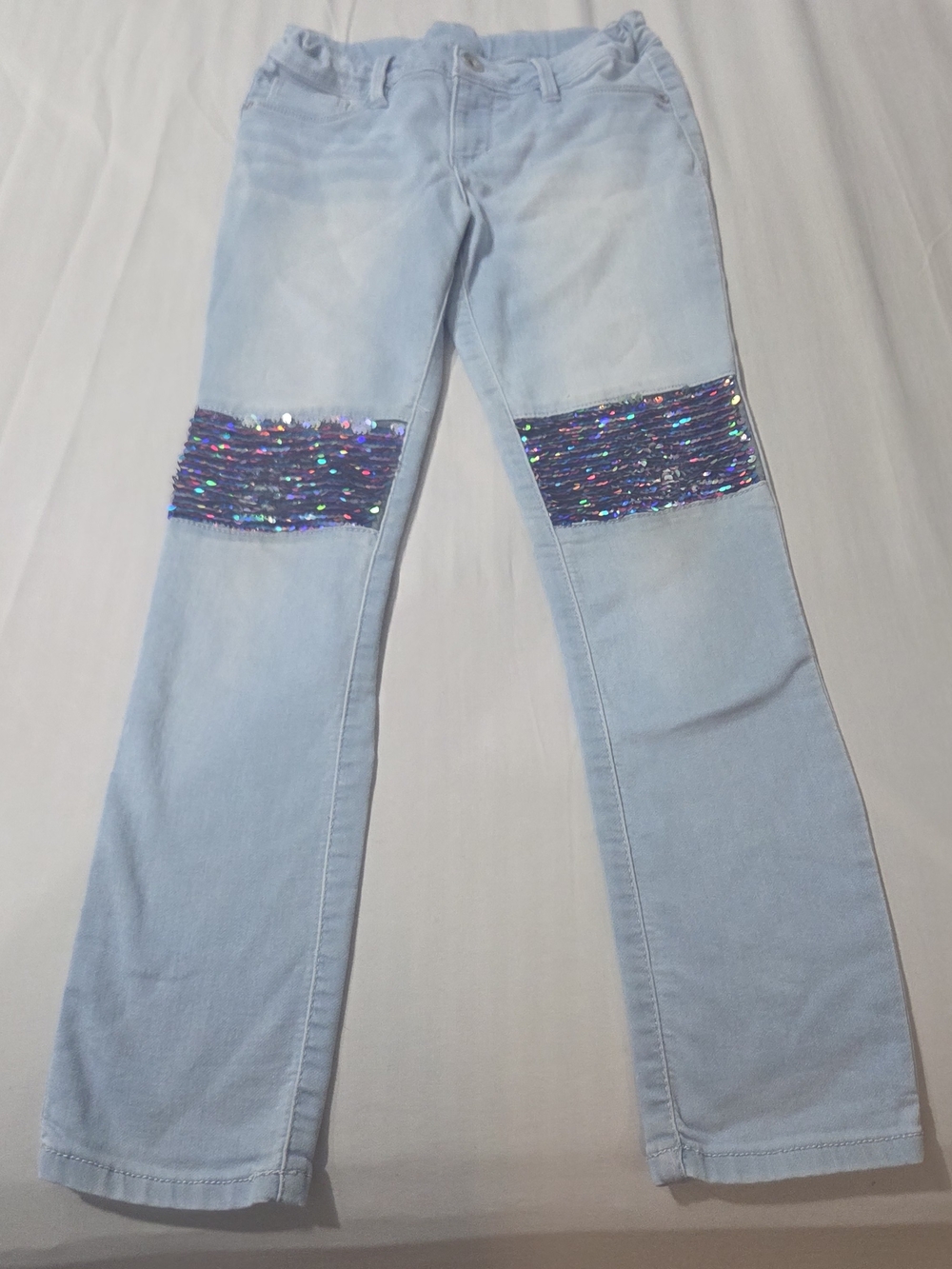 Light Blue Women’s Jeans with Iridescent Knee Sequin Panels